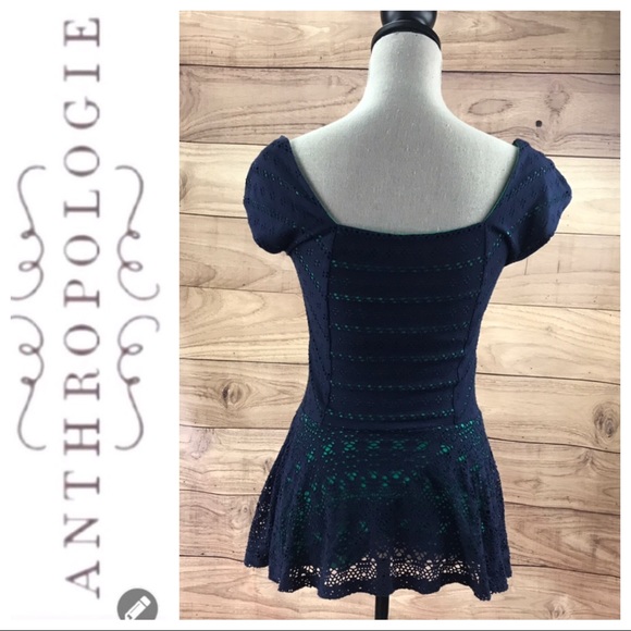 💕SALE💕 Anthropologie 9-h15 Blue Lace Top - Picture 3 of 8